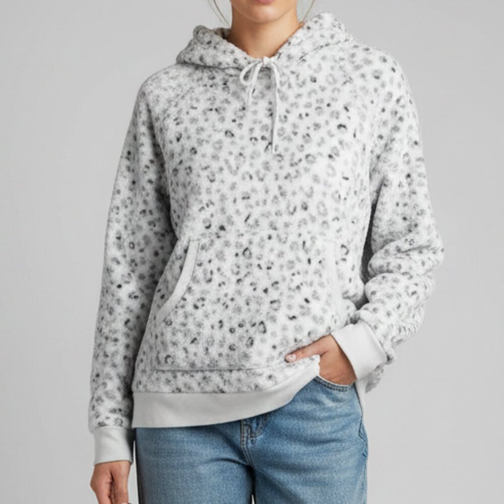 Gilly Hicks by Hollister Leopard Print Plush Hoodie Gray | Size Medium